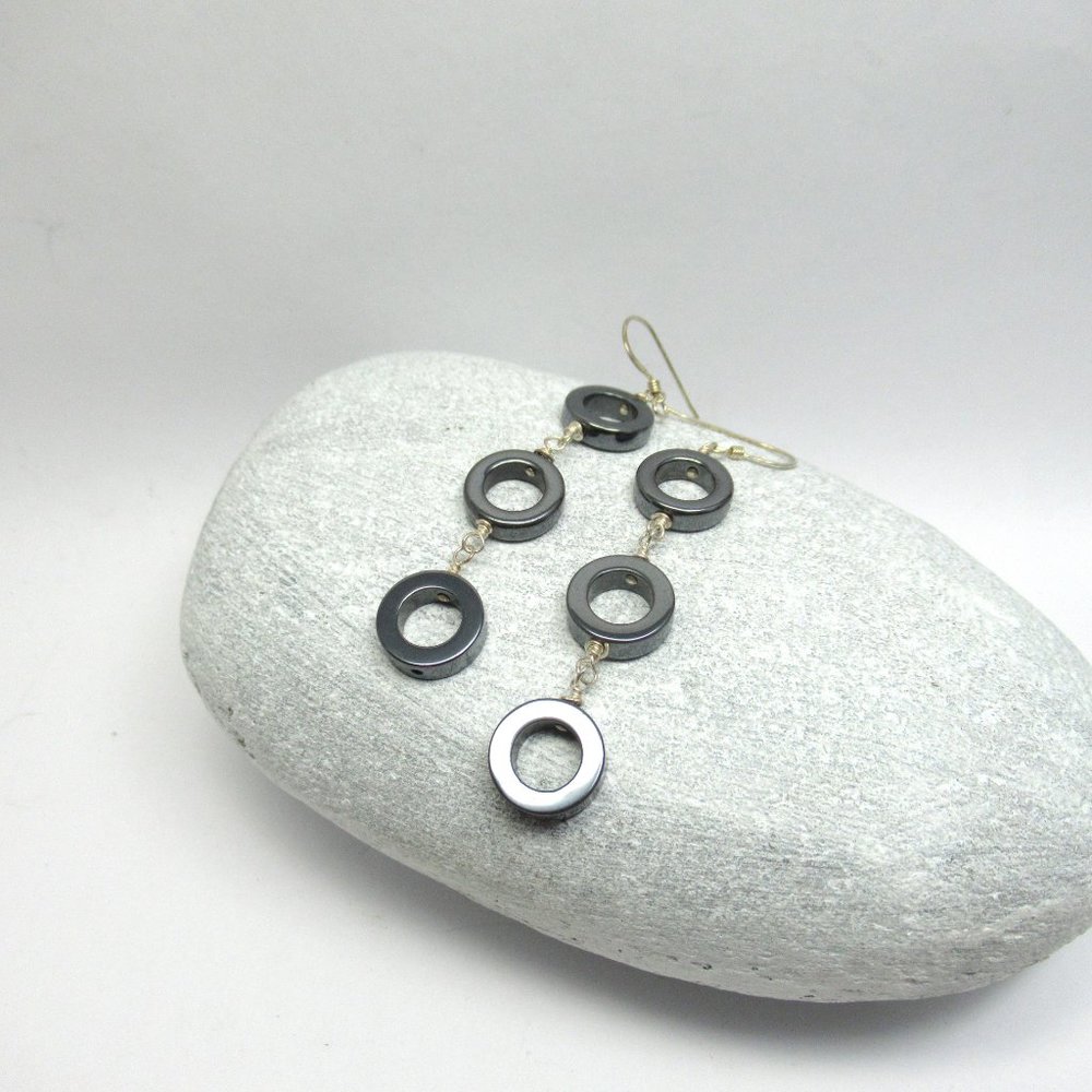Sterling Hematite Donut earrings - Picture 4 of 8